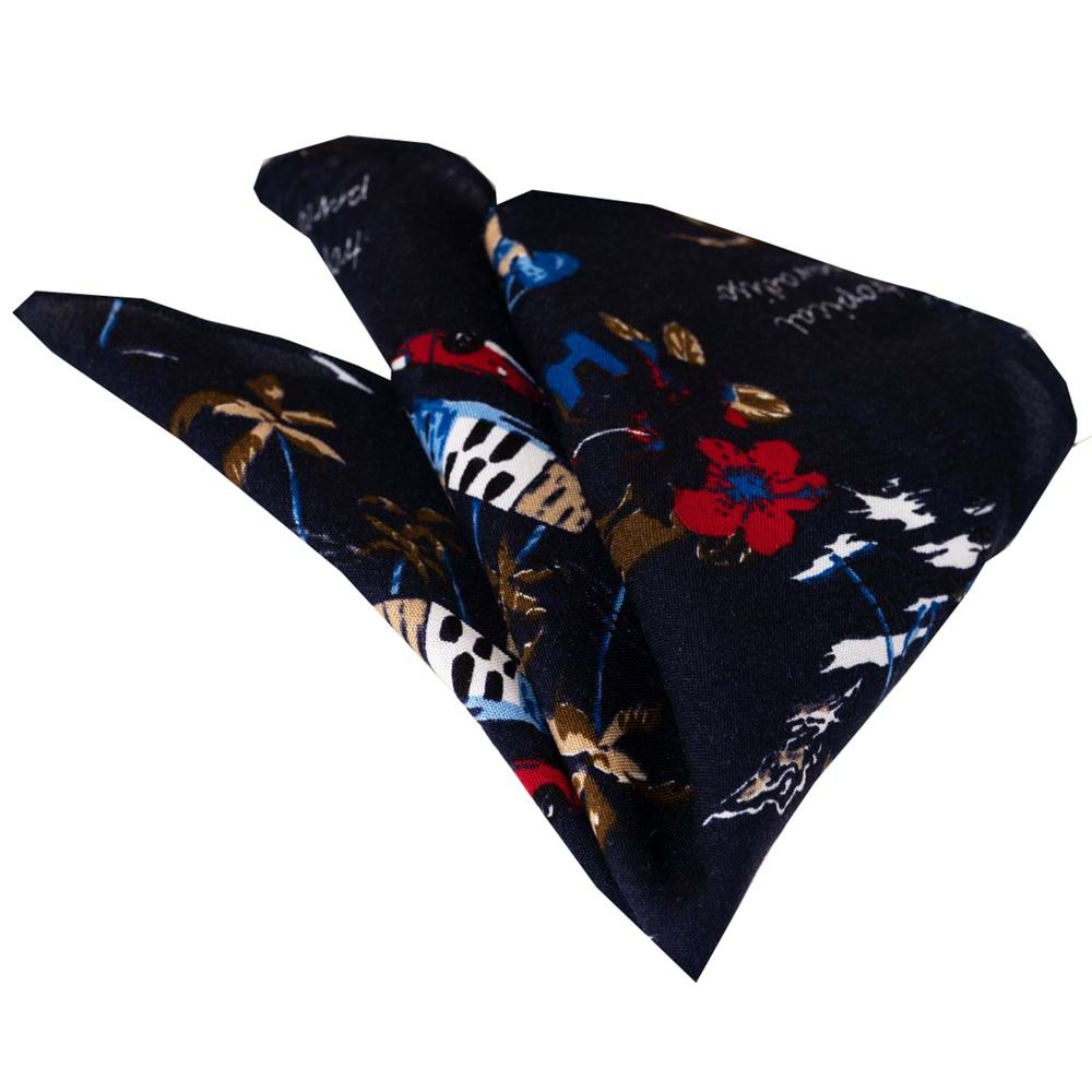 Cuban Havana Printed Colored Handkerchief on Navy Blue