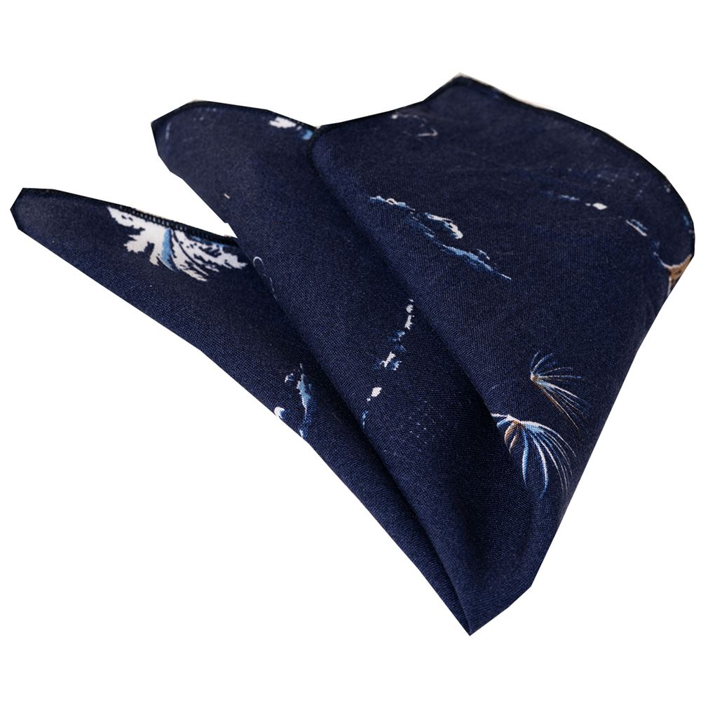 White Hawaiian Palm Themed Handkerchief on Navy Blue