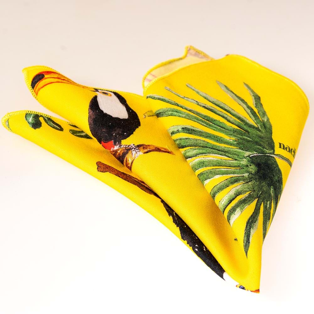 Tropical Animal and Jungle Themed Handkerchief on Yellow