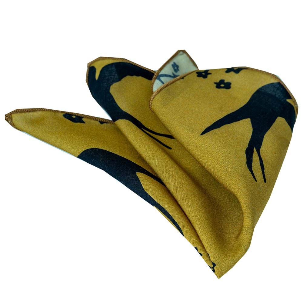 Black Tree Printed on Yellow Mustard Nature Themed Handkerchief