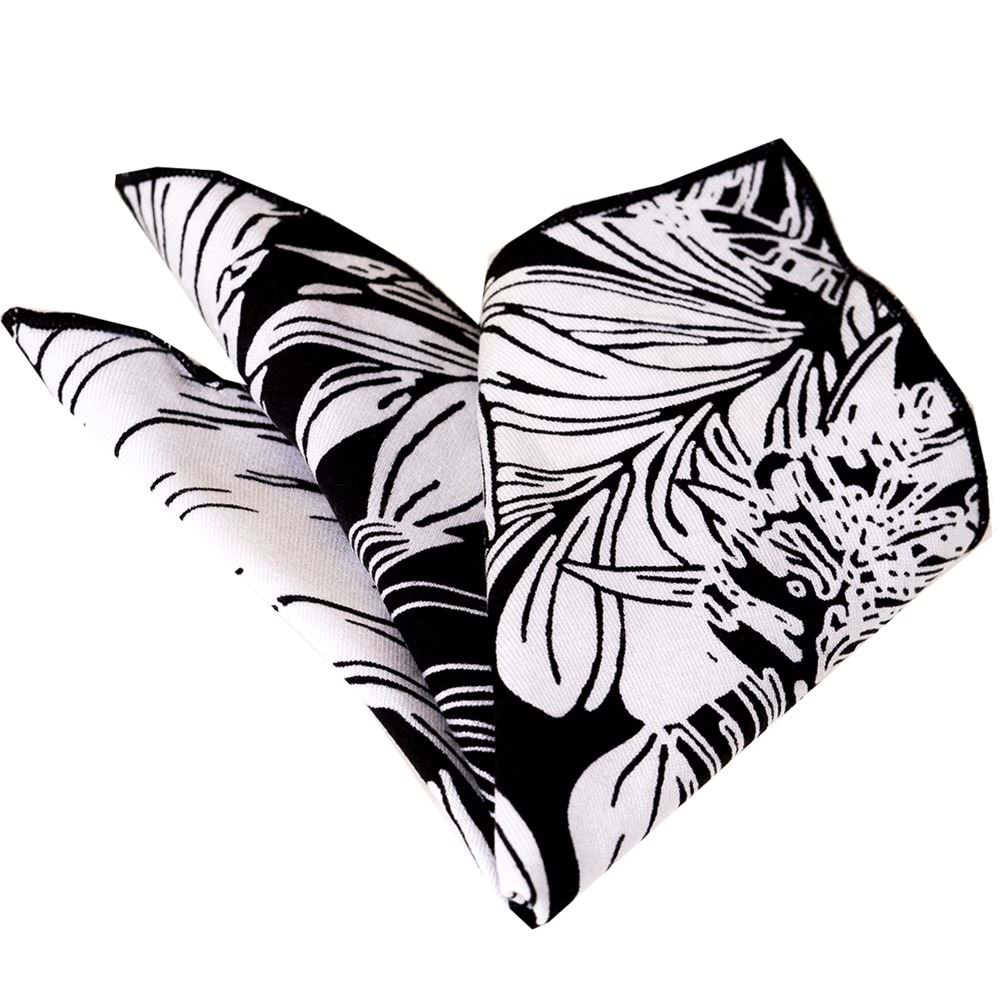 White Tropical Leaf Printed Cotton Handkerchief on Black