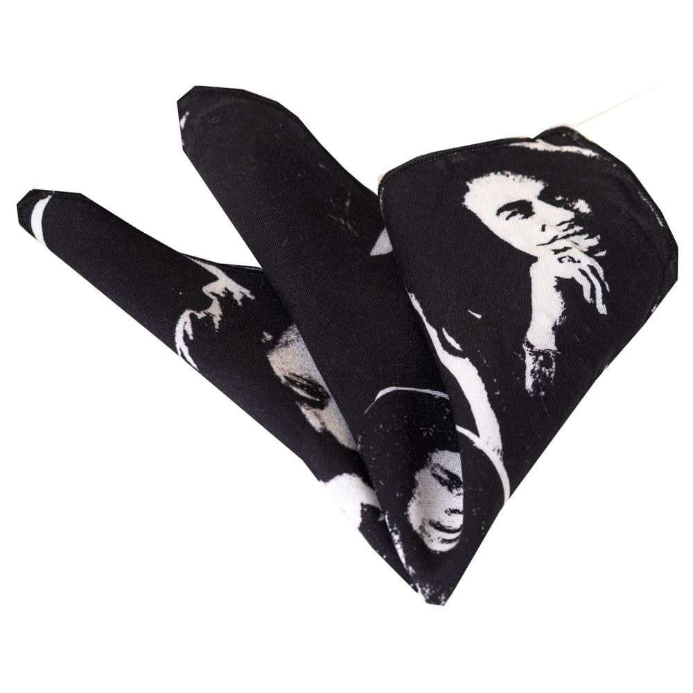 White Bob Marley Printed Reggie Handkerchief on Black