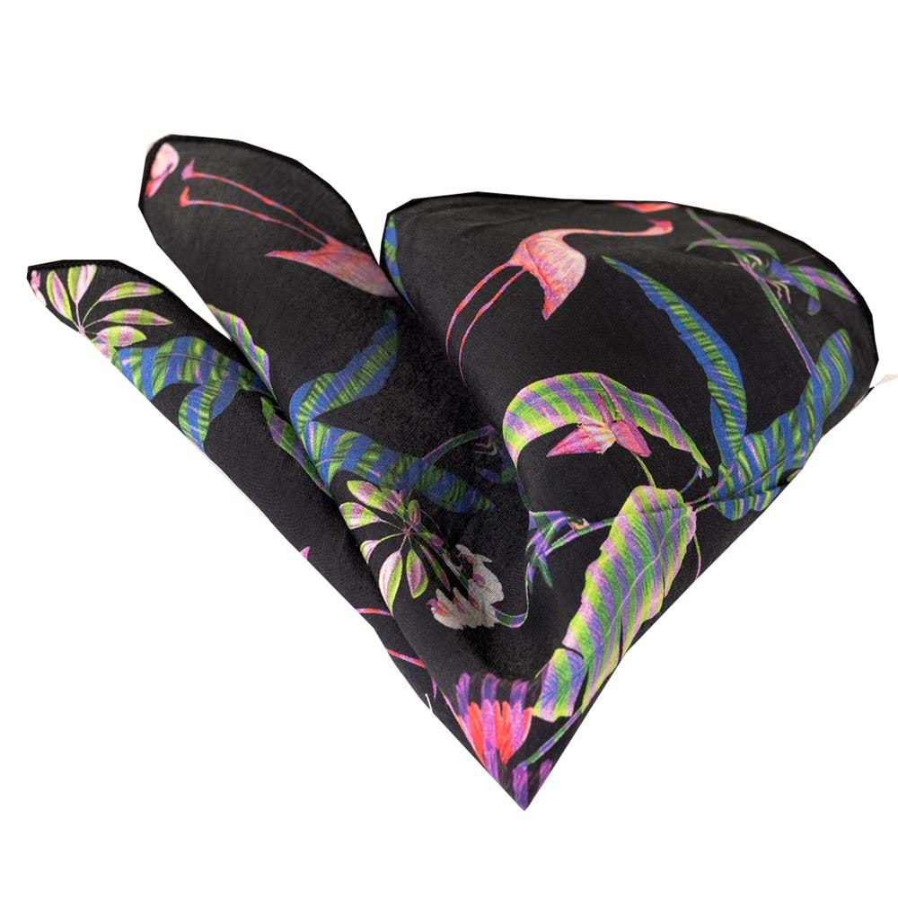 Colorful Tropical Plant and Flamengo Printed Handkerchief on Black