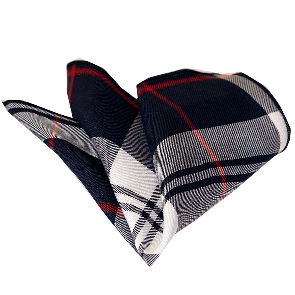 Navy Blue Red Gray Plaid Check Cotton Handkerchief