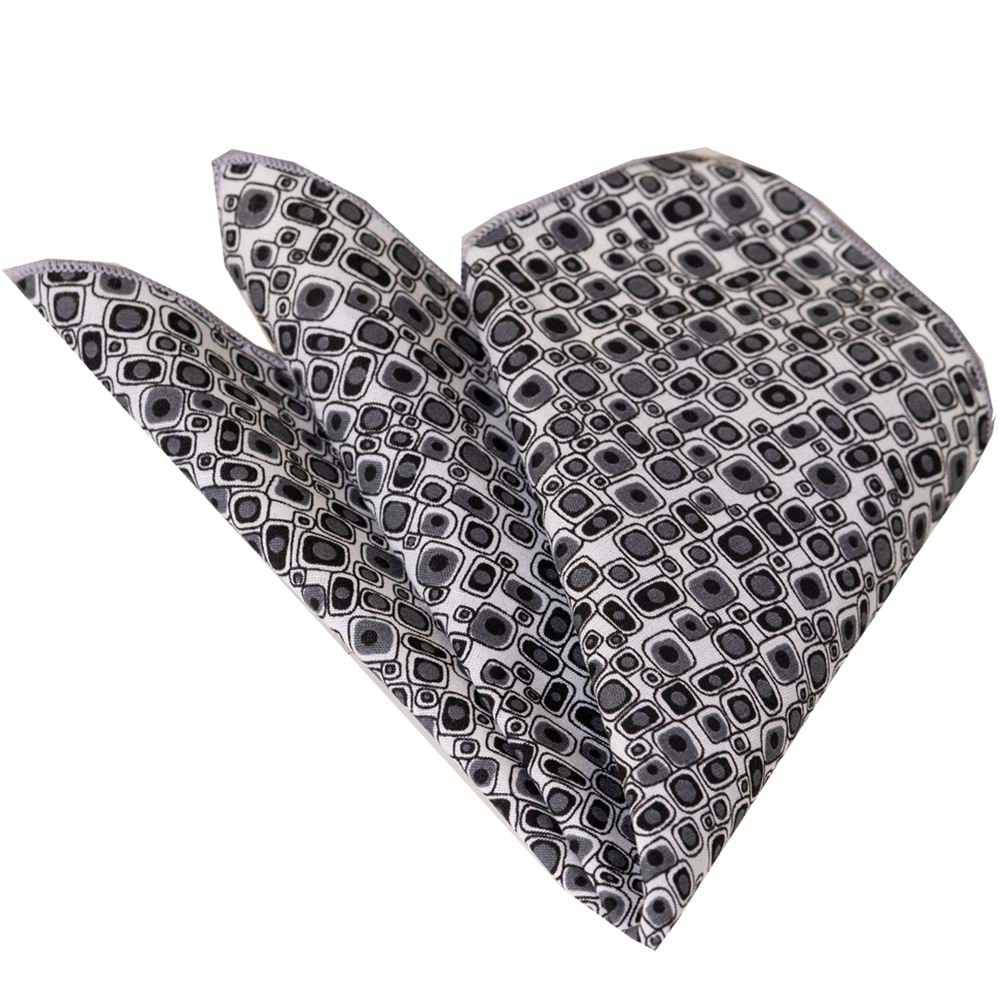 Gray Black Geometric Patterned Cotton Print Handkerchief on White