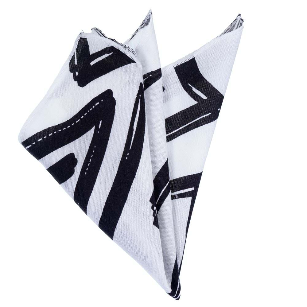 White Black Geometric Viscose Pocket Square