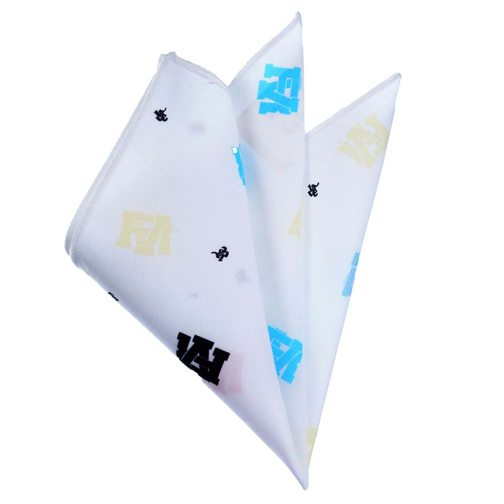 White FYI 3D Digital Printed Cotton Pocket Square