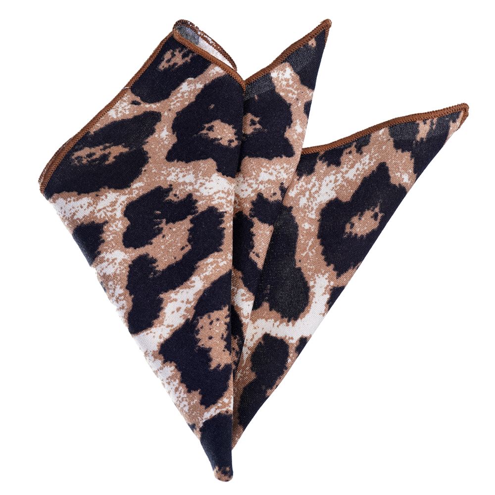 Beige Brown Leopard Designer Pocket Square