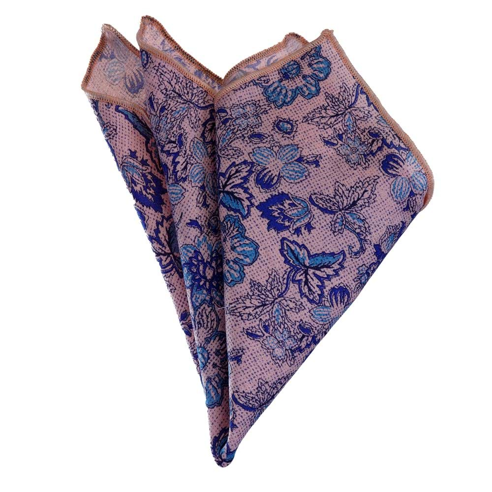 Peach Blue Floral Pocket Square