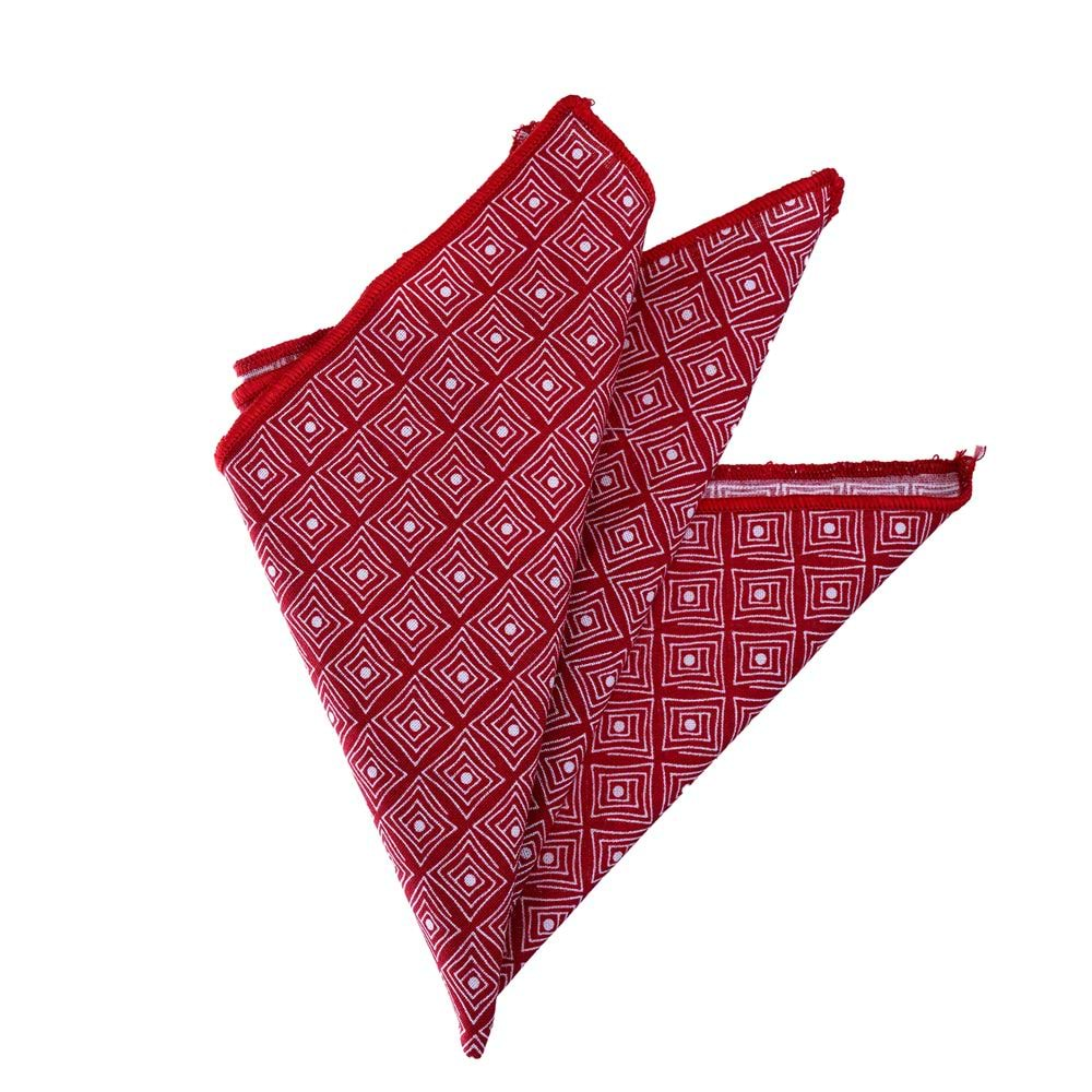 Red Geometric Digital Printed Cotton Pocket Square