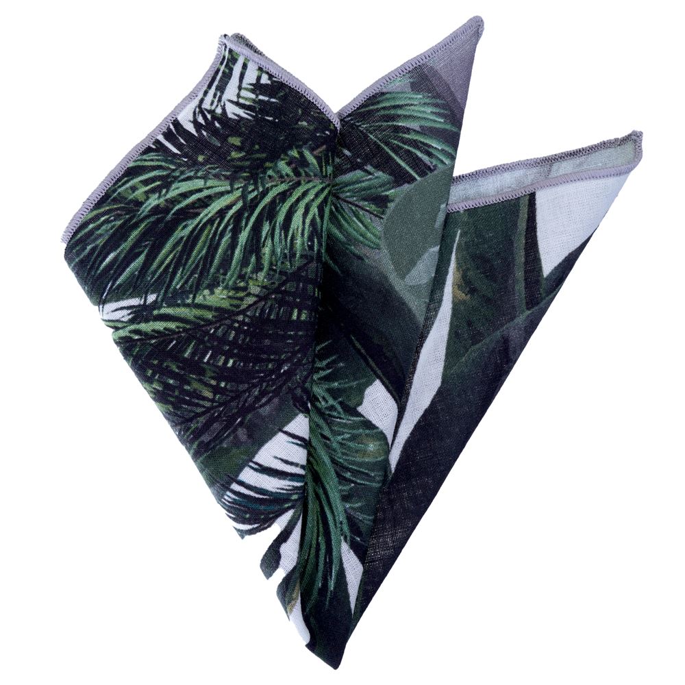 Green Floral Digital Printed Cotton Pocket Square