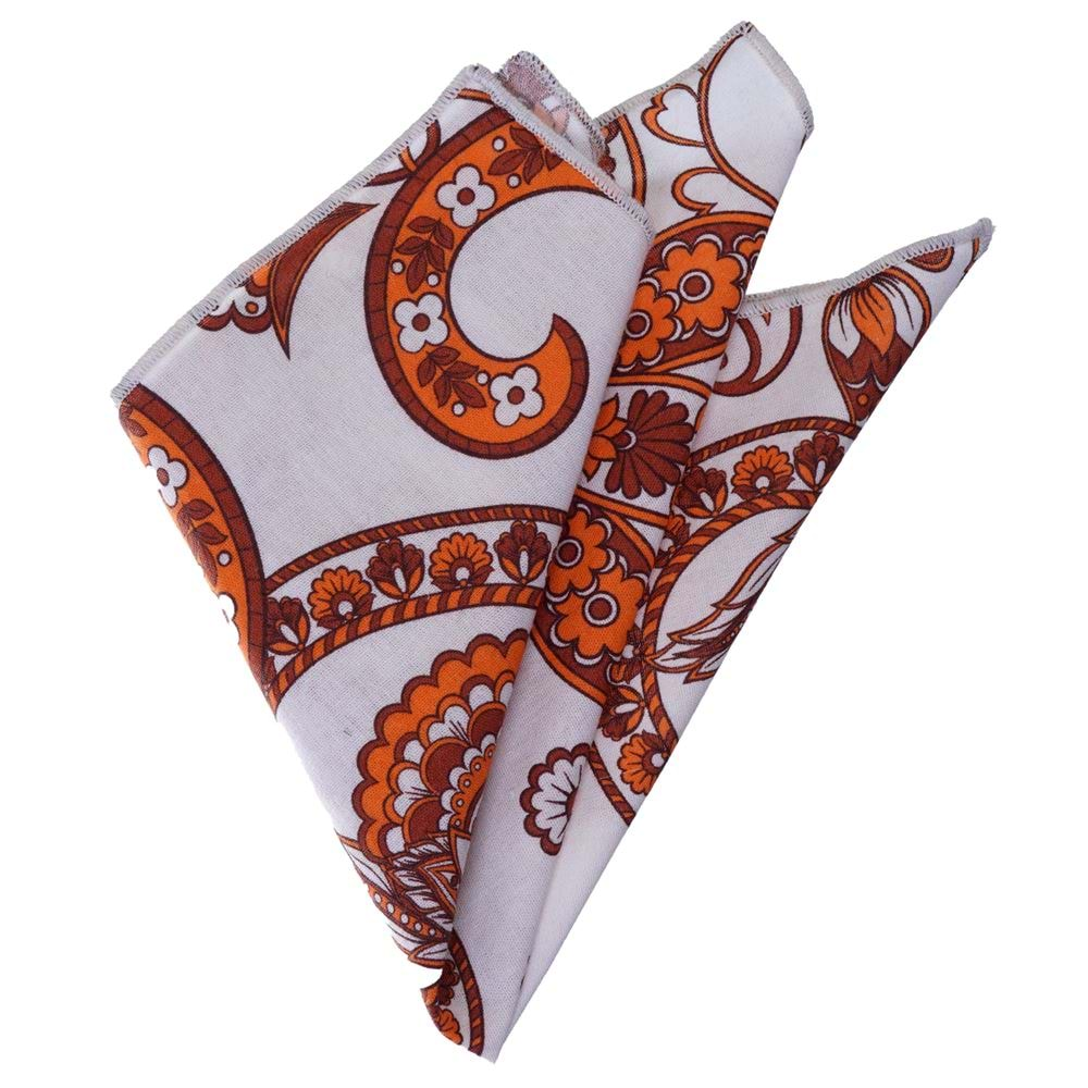 Beige Orange Paisley Pocket Square