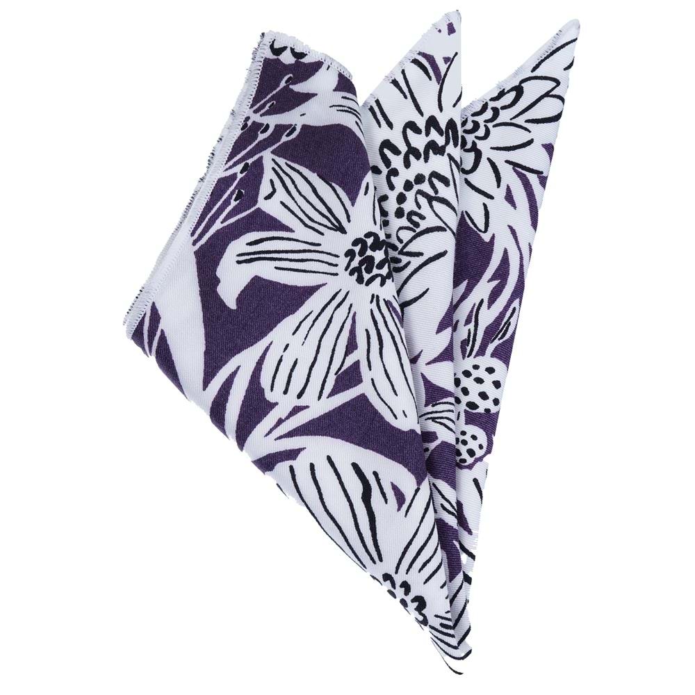 Purple White Floral 3D Digital Printed Viscone Pocket Square