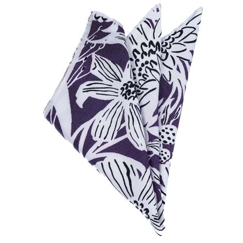 Purple White Floral 3D Digital Printed Viscone Pocket Square