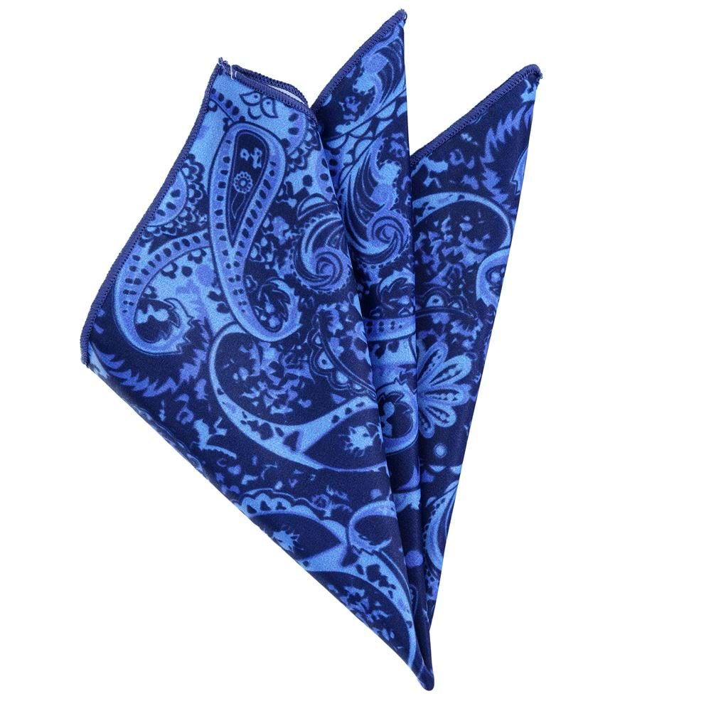 Navy Blue Plaisey Printed PES Pocket Square