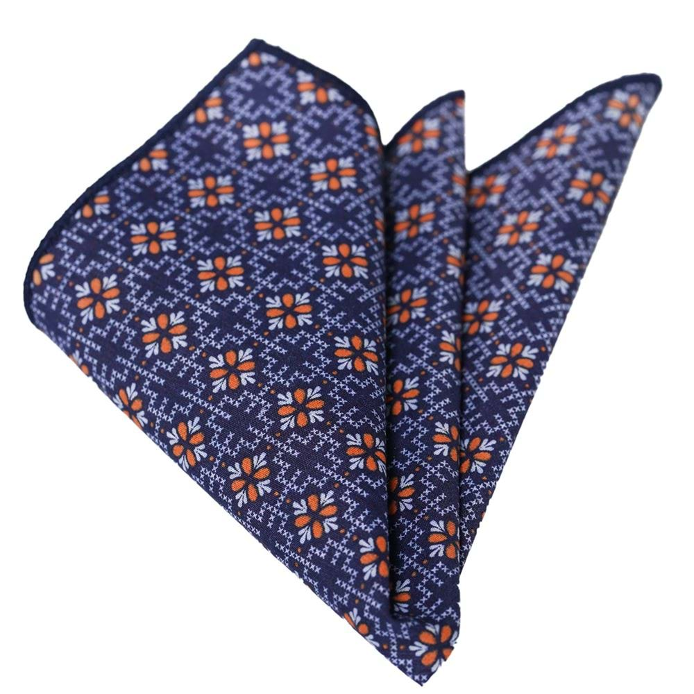 Orange Floral On Blue Pocket Square