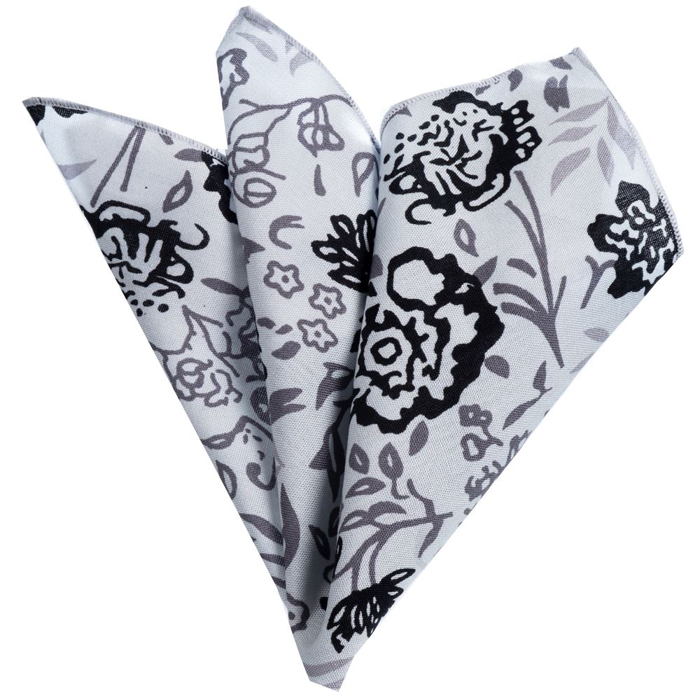 White and Black Floral Pocket Square