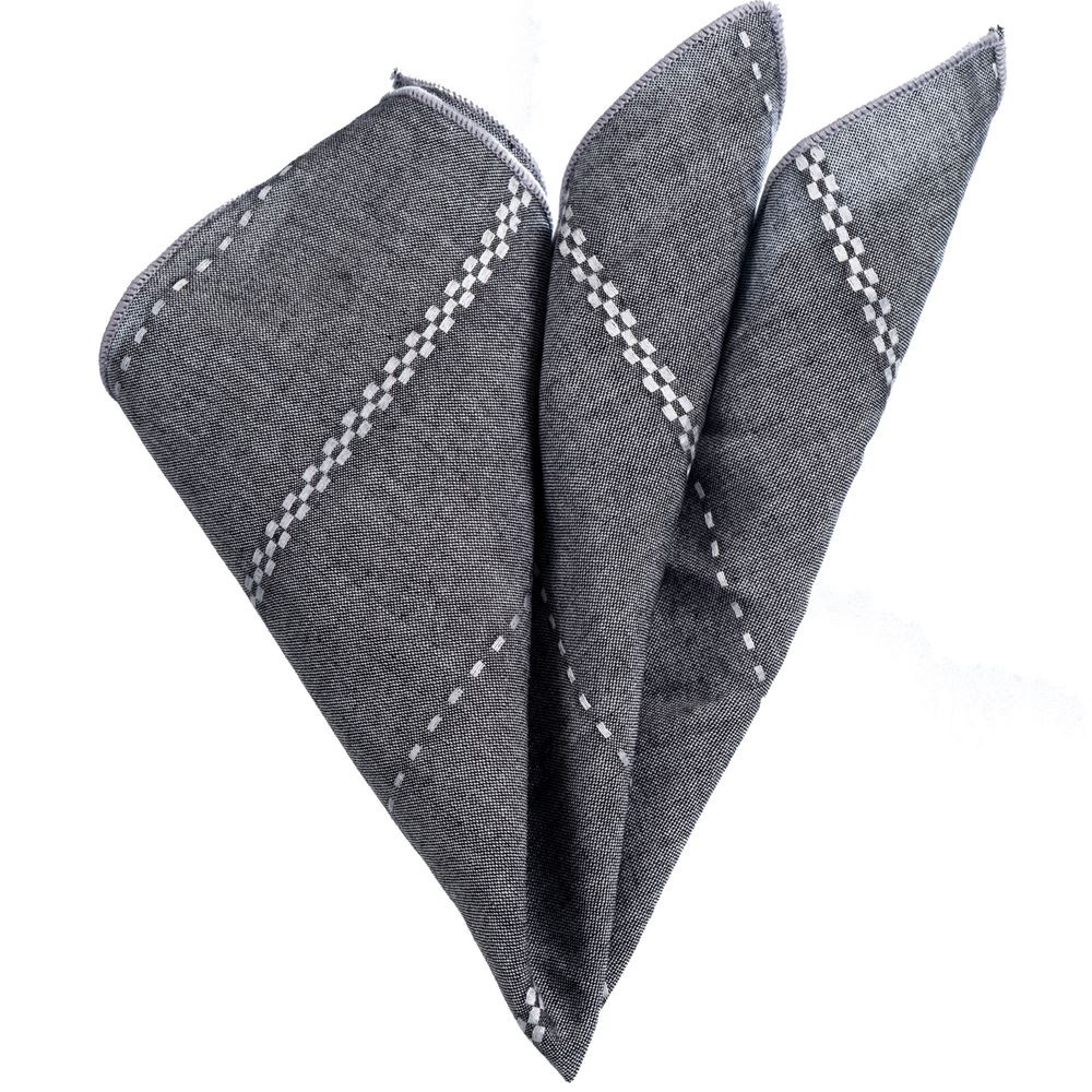 Gray Checkered Linen Pocket Square