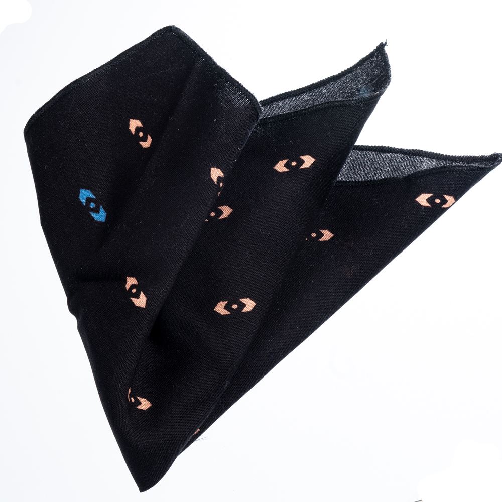 Black with Peach Designer Pocket Square