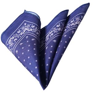 Navy Begie Printed Special Cut Pocket Square