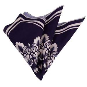 Navy Beige Floral Printed Special Cut Pocket Square