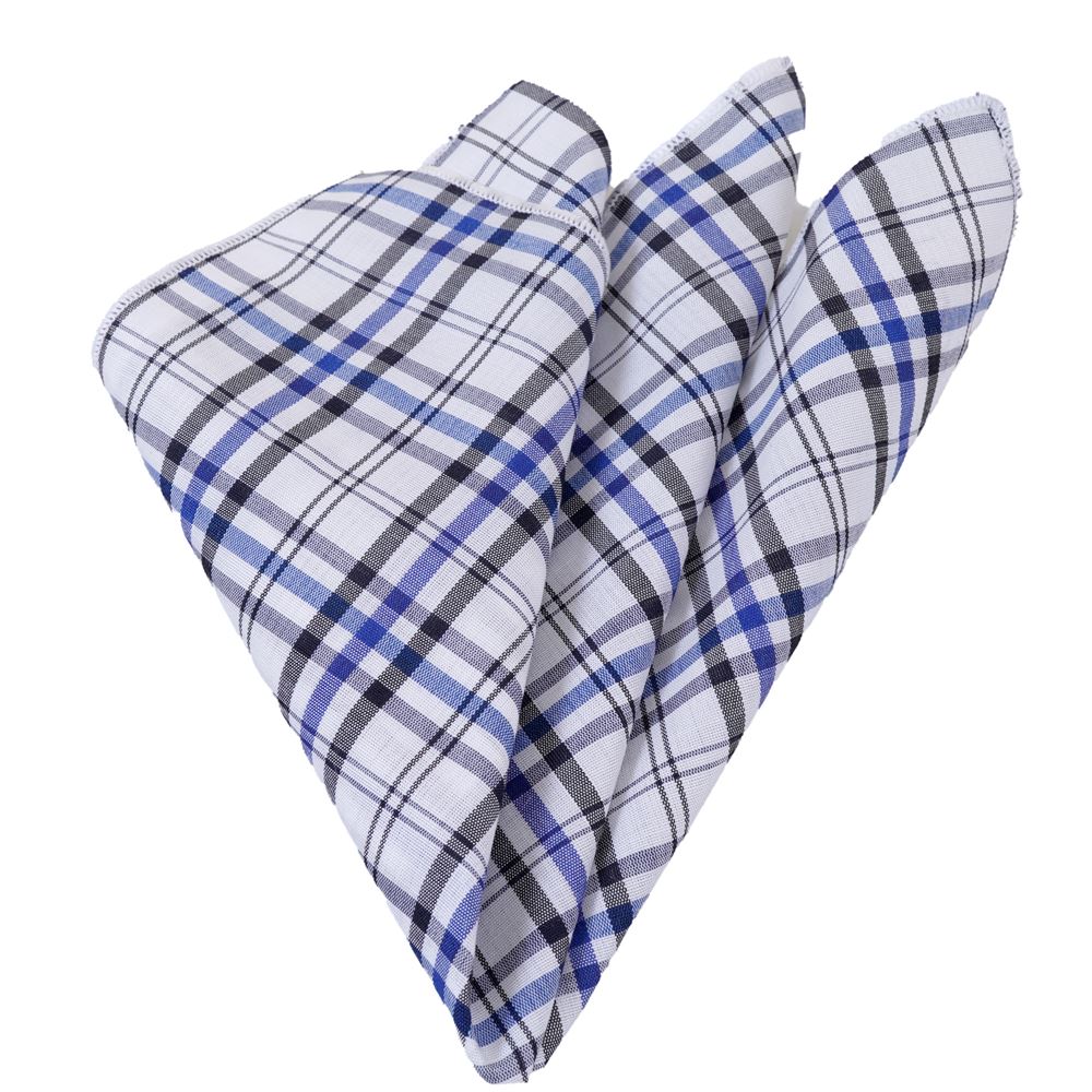 Blue White Plaid Pocket Square