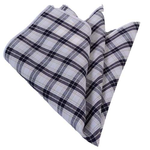 Beige Black Plaid Pocket Square