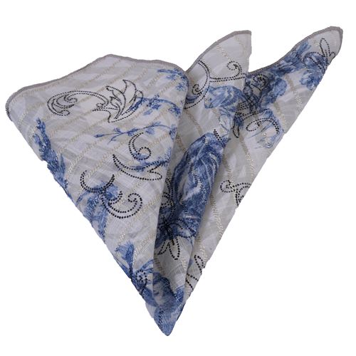 Beige Blue Paisley Pocket Square