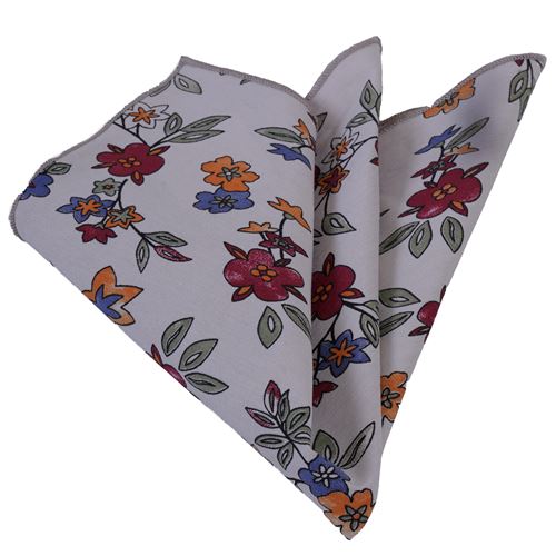 Beige with Floral Pocket Square