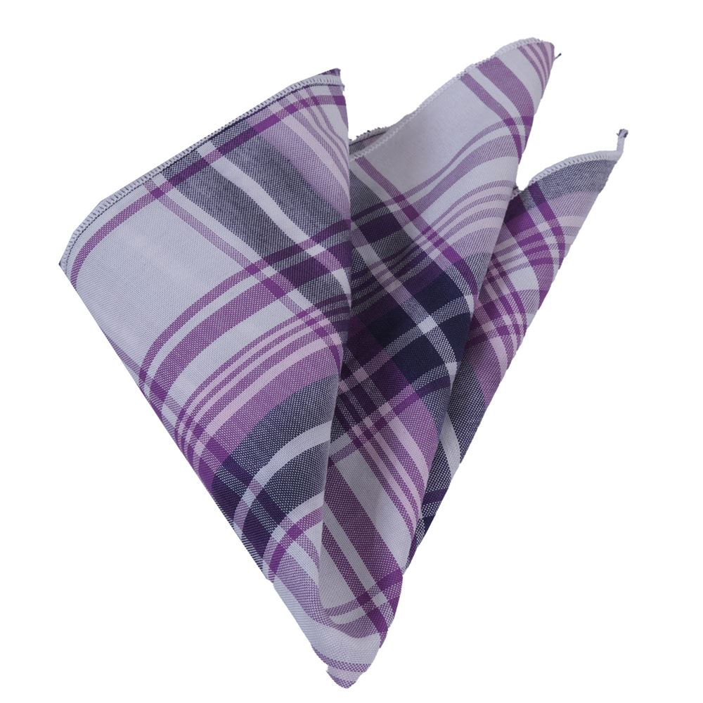 Lilac Plaid White Pocket Square