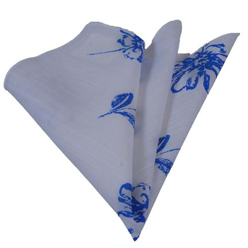 Royal Blue Floral Linen Pocket Square