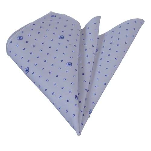 White Blue Geometric Pocket Square