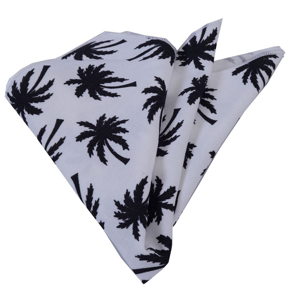 Black Palm Trees on White Viscose Pocket Square
