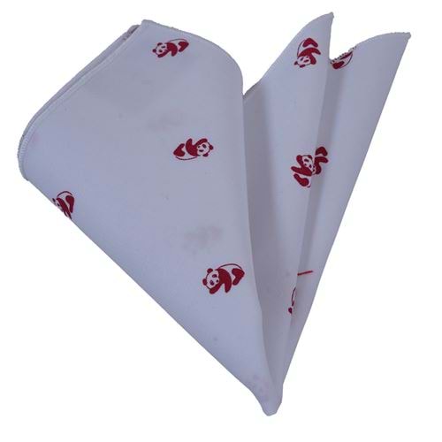 Burgundy Panda on White Pocket Square
