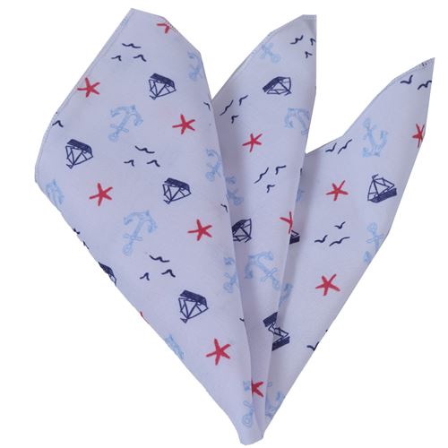 White Red sailor Pocket Square
