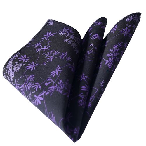 Black Purple Floral Pocket Square