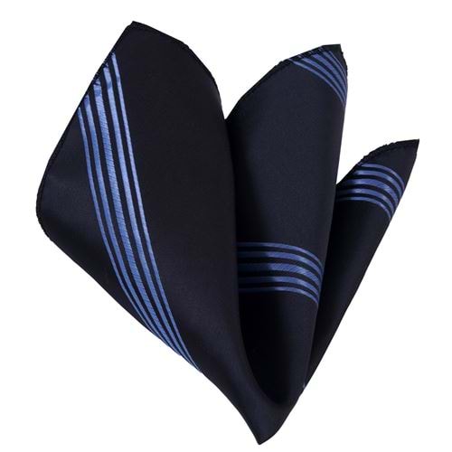 Black Blue Striped Pocket Square
