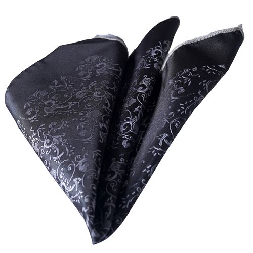Black and Silver Floral Pocket Square
