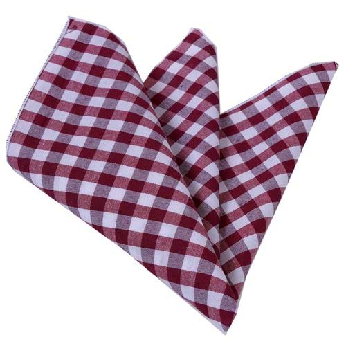 Burgundy Wite Squares Pocket Square