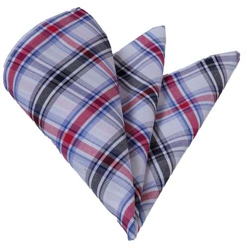White Navy Red Plaid Pocket Square