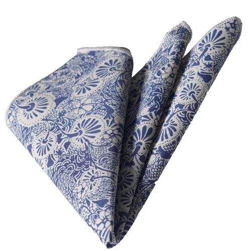 Beige Navy Floral Pocket Square