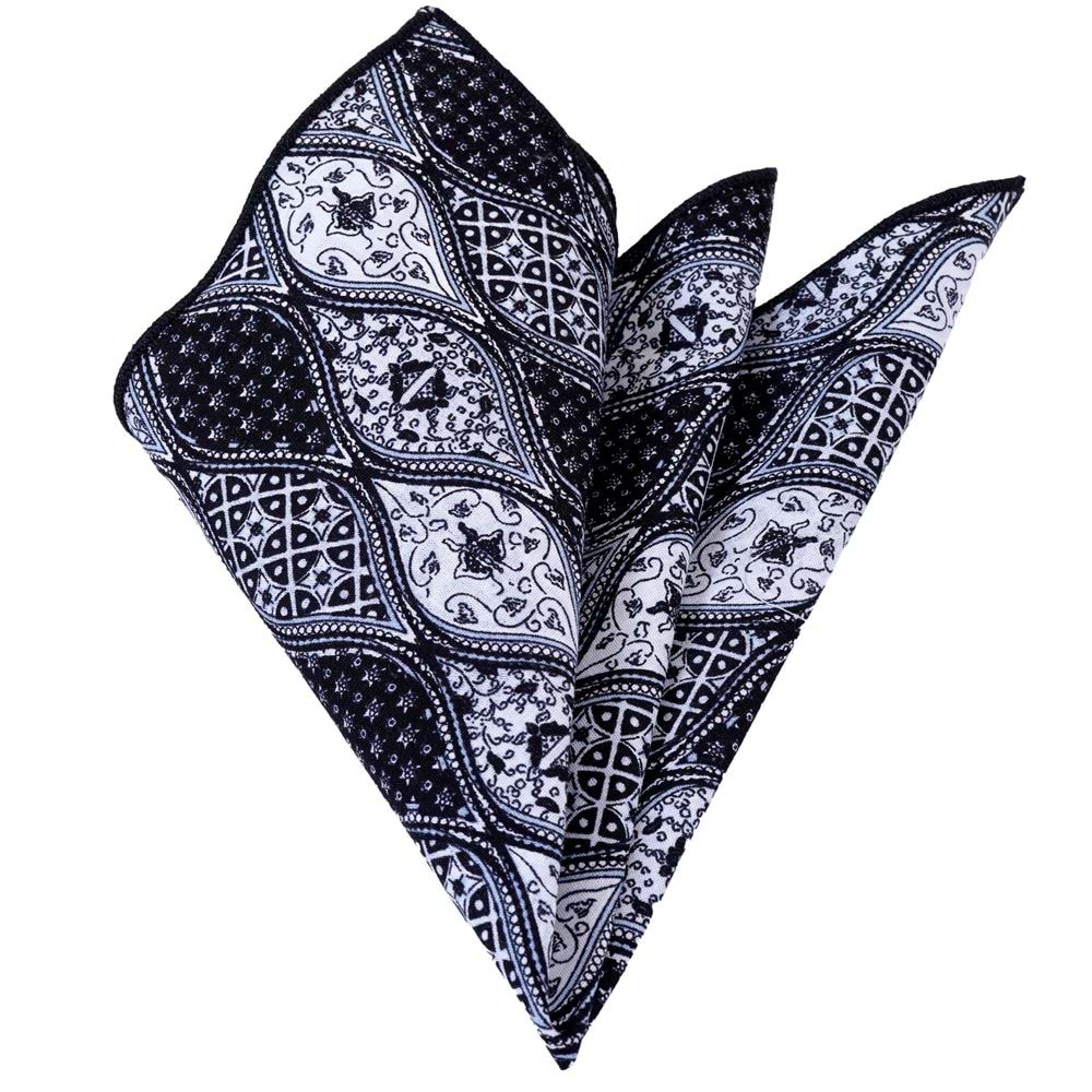 Black White Gray Paisley Pocket Square