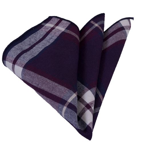 Purple White Plaid Viscose Pocket Square