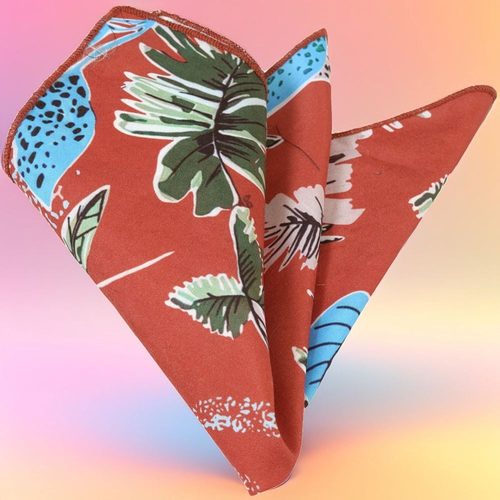 Redish with Hawaiian Designer Pocket Square