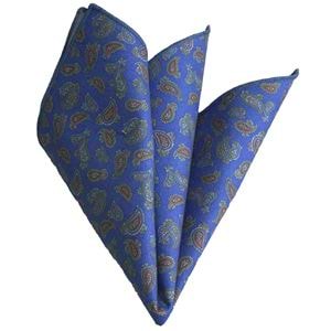 Blue with Colorful Paisley Prined Pocket Square