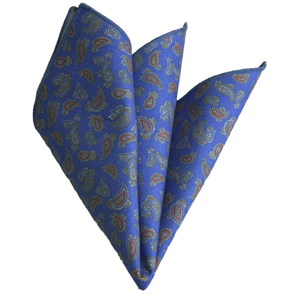 Blue with Colorful Paisley Prined Pocket Square