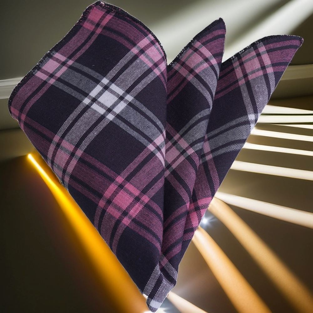 Pink and Navy Plaid Pocket Square
