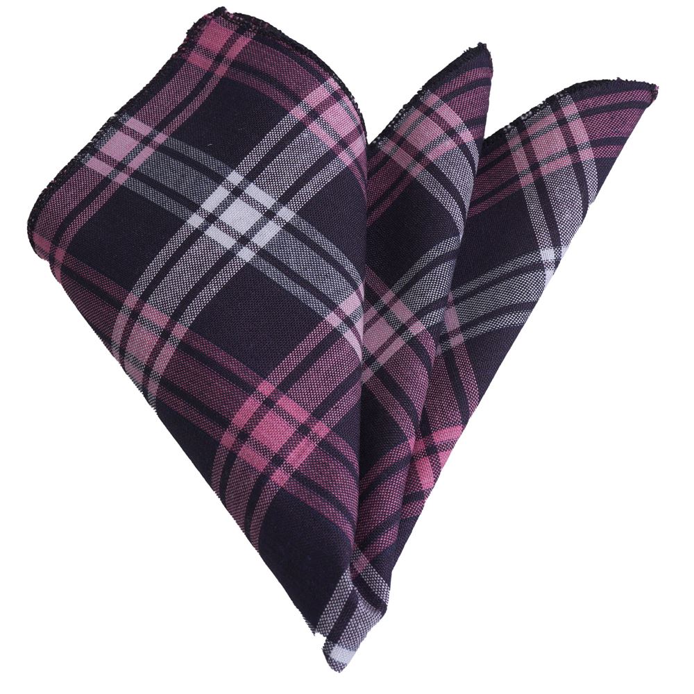 Pink and Navy Plaid Pocket Square