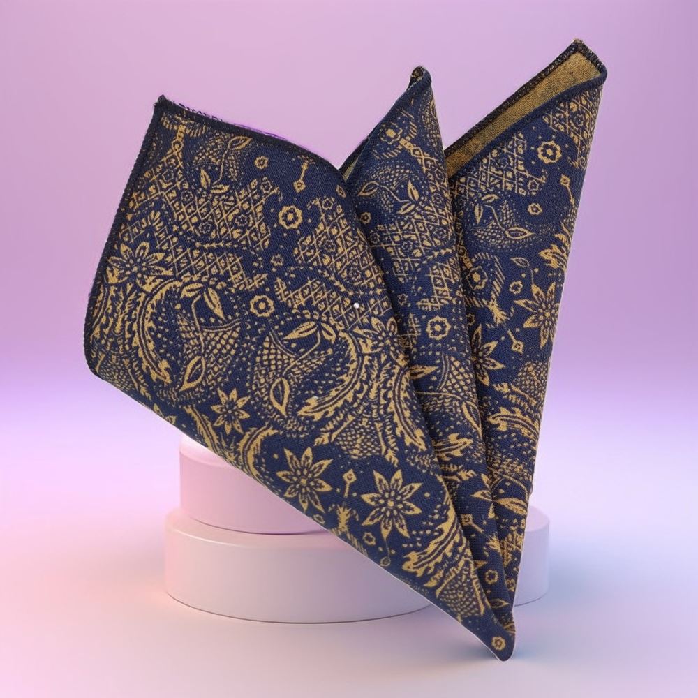 Navy Floral Cotton Pocket Square