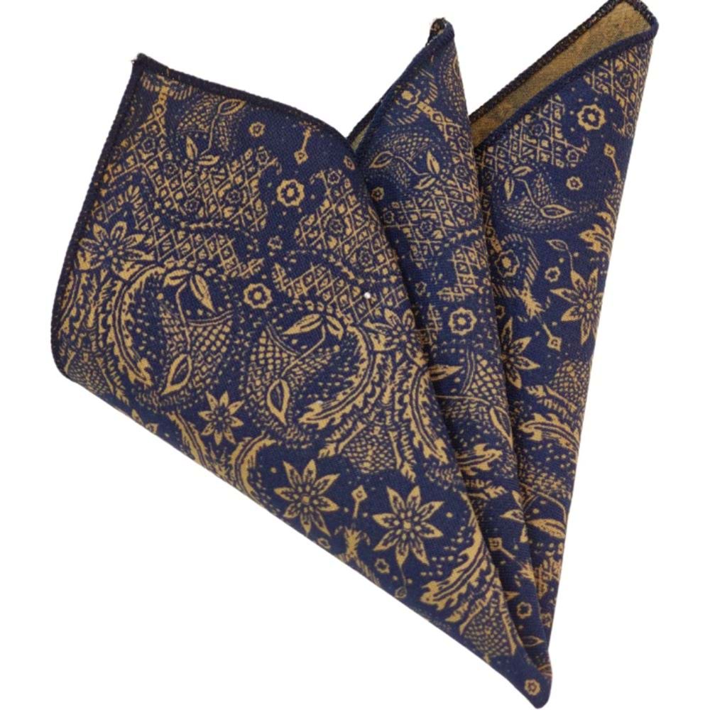 Navy Floral Cotton Pocket Square